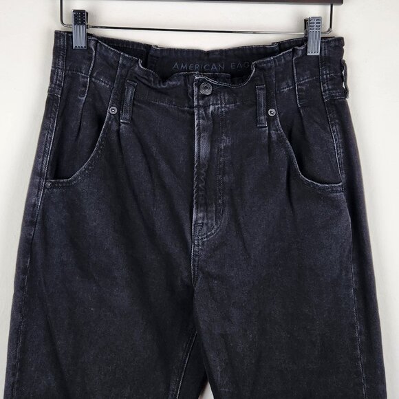 American Eagle High Rise Paperbag Mom Jeans Washed Black sz 6 - Picture 3 of 10